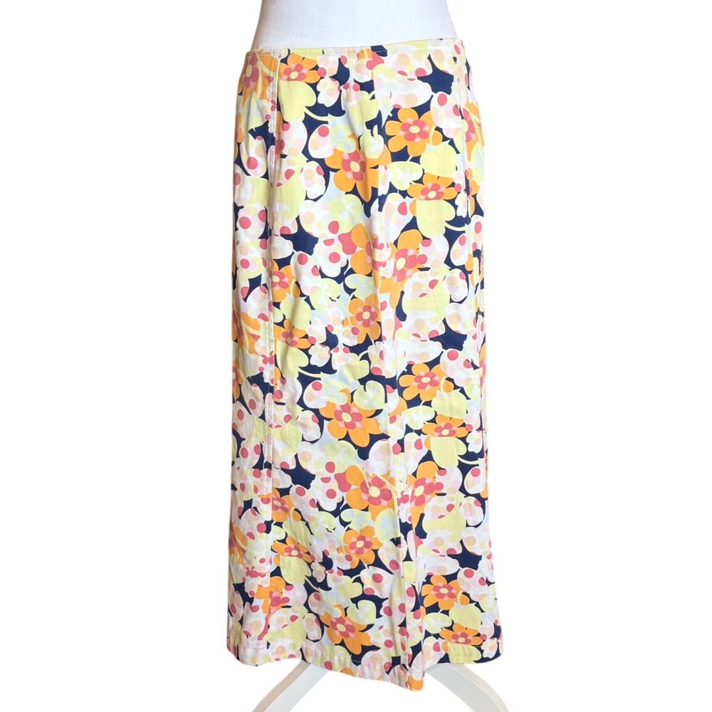 Talbots Petites Floral Maxi Skirt 8P Yellow Orange Cotton‎ Tencel Retro Print